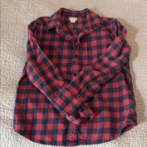 Red and Blue Flannel Plaid Button-Up Shirt